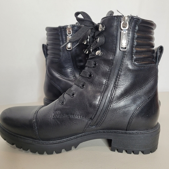 Blondo Mady Black Leather Waterproof Lace-Up Side Zip Combat Boots - Size 8 - Picture 3 of 16